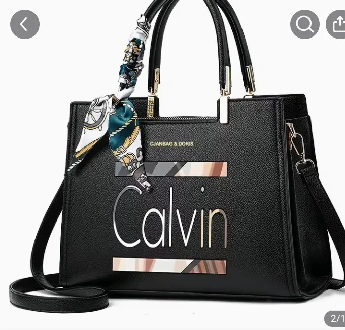 Black Tote Handbag with Scarf Accent and Gold Hardware 1