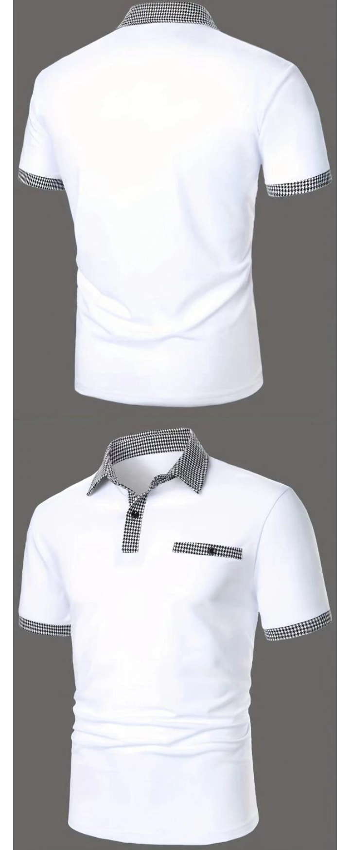 Men's White Polo Shirt with Houndstooth Trim 1