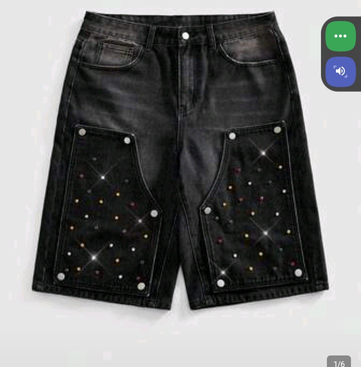 Black Denim Shorts with Rhinestone Studded Pockets 1