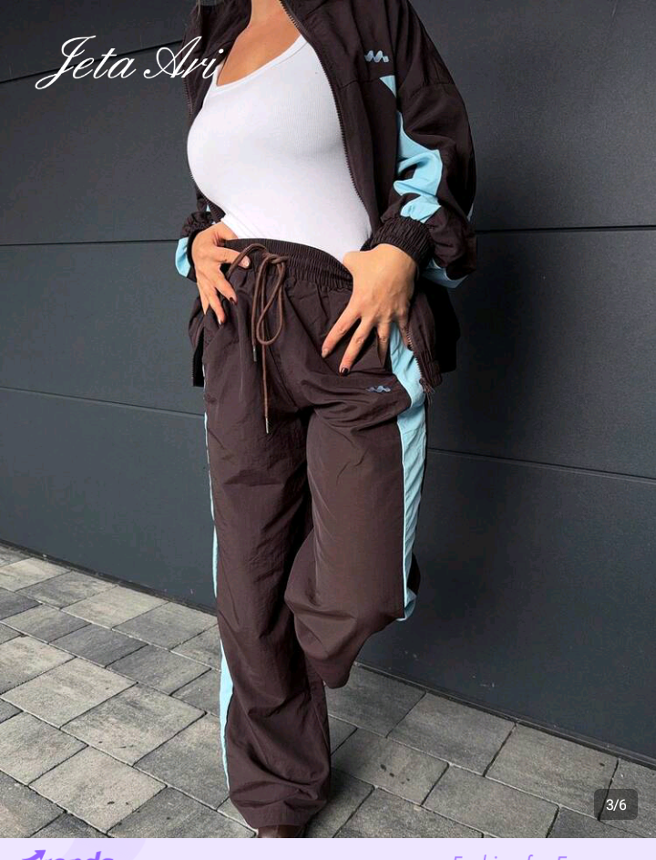 Brown Tracksuit Set with Blue Side Stripes 1