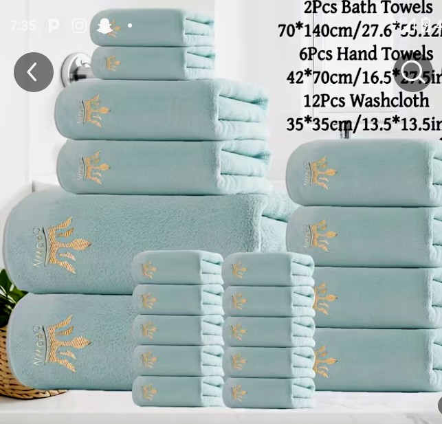 Mint Green Towel Set with Gold Crown Embroidery - Bath/Hand/Washcloth Set 1