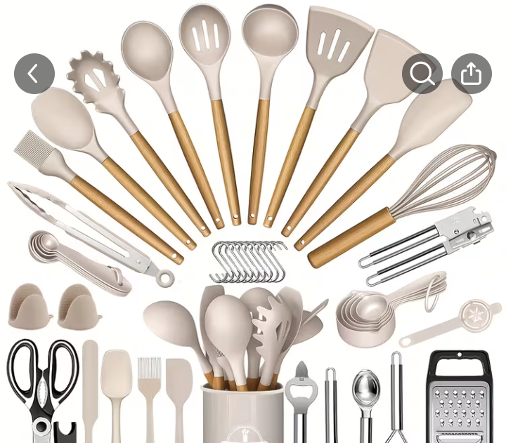 Silicone Kitchen Utensil Set with Wooden Handles 1