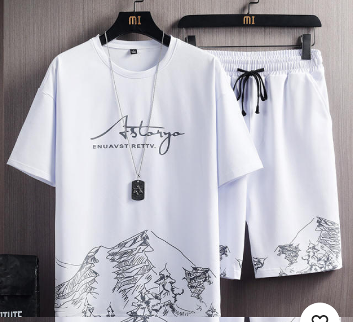White Mountain Print T-Shirt and Shorts Matching Set 1