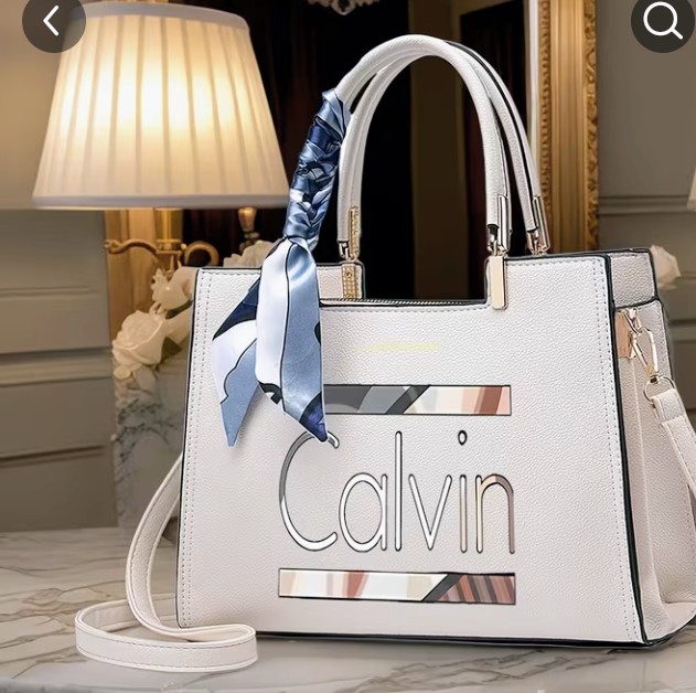 White Structured Handbag with Scarf Accent and Crossbody Strap 1