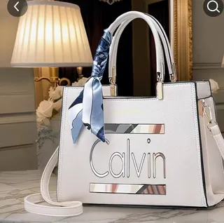 White Structured Handbag with Scarf Accent and Crossbody Strap