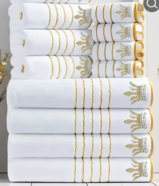 White Towel Set with Gold Crown Embroidery Design (GHS) 1