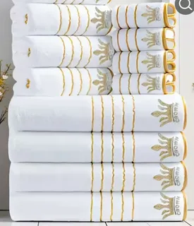 White Towel Set with Gold Crown Embroidery Design (GHS)