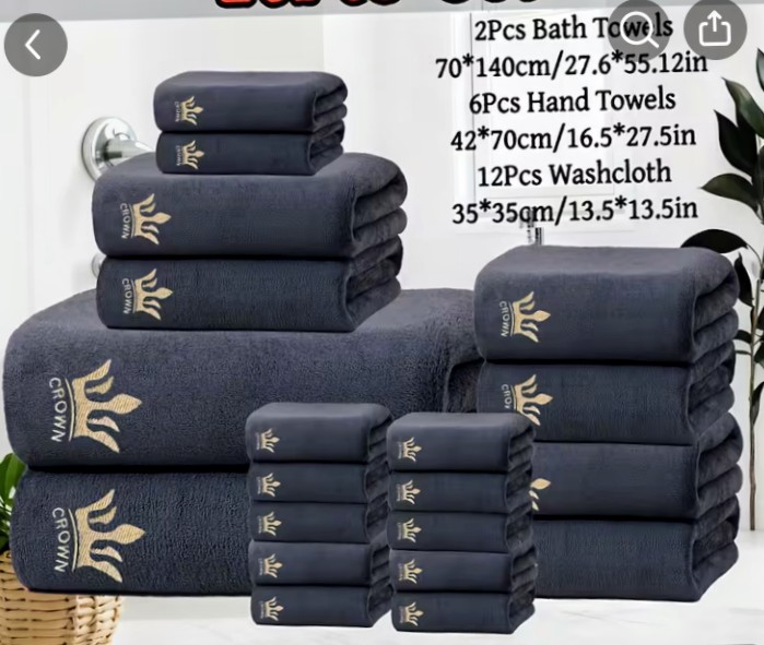 Crown Embroidered Towel Set - Bath, Hand Towels and Washcloths 1