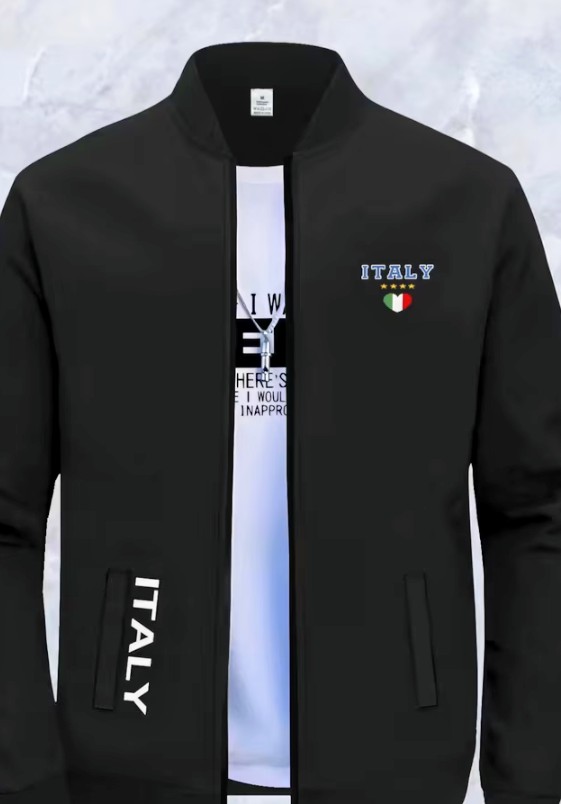 Black Italy Zip-Up Jacket with Flag Emblem 1