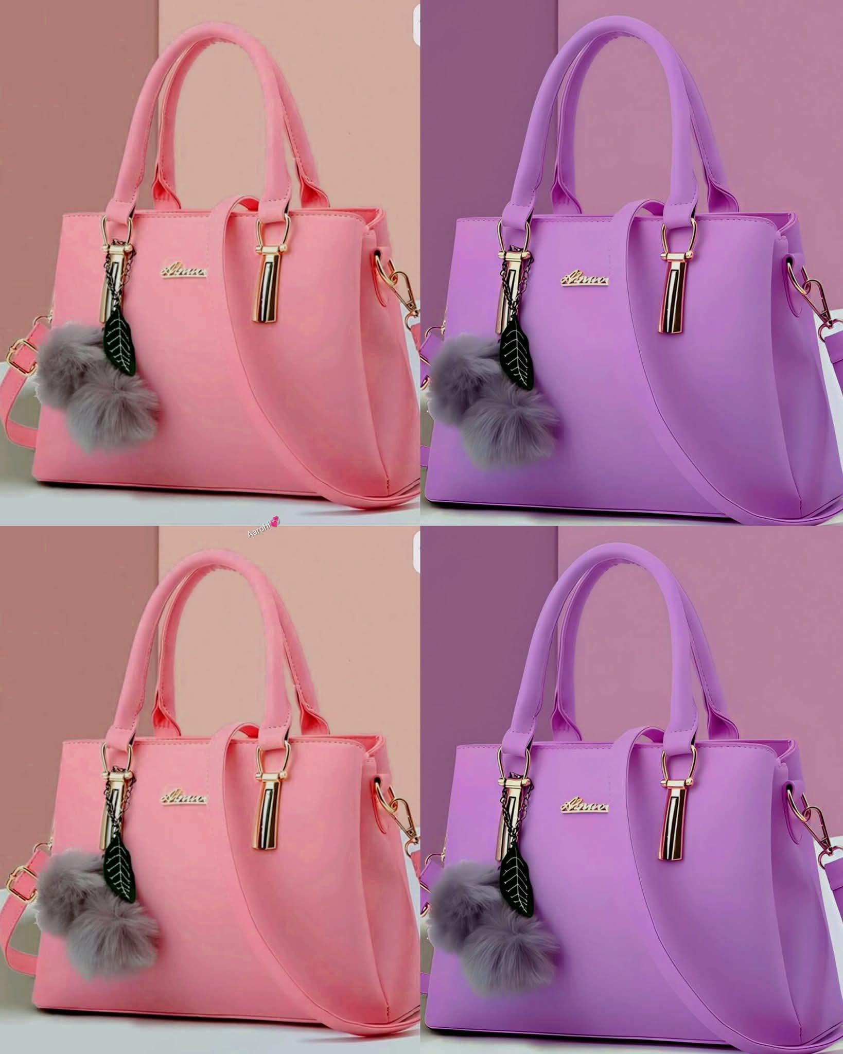 Handbag with Pompom Charm - Pink or Purple 1
