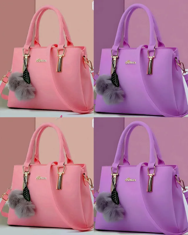 Handbag with Pompom Charm - Pink or Purple 1