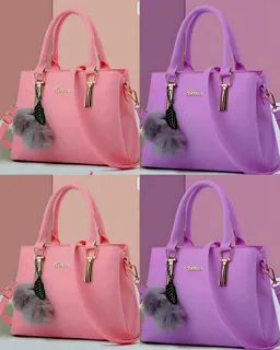 Handbag with Pompom Charm - Pink or Purple