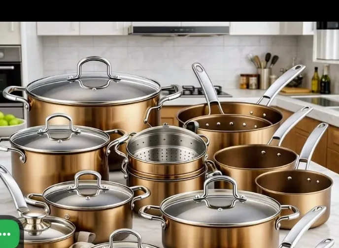 Copper-Toned Stainless Steel Cookware Set with Glass Lids 1