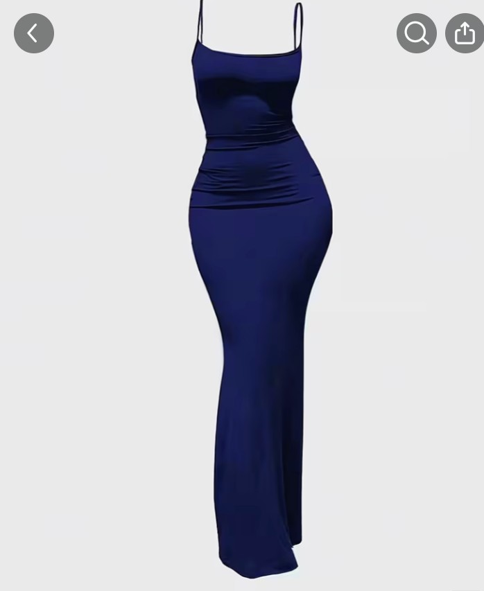 Navy Blue Spaghetti Strap Bodycon Maxi Dress 1