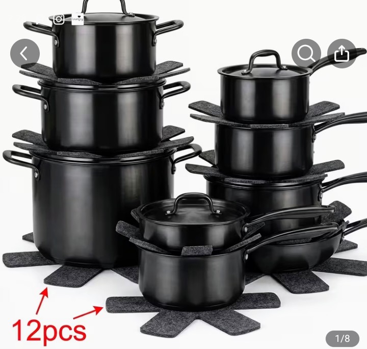 Black Cookware Set 12pcs with Pots, Pans and Lids 1