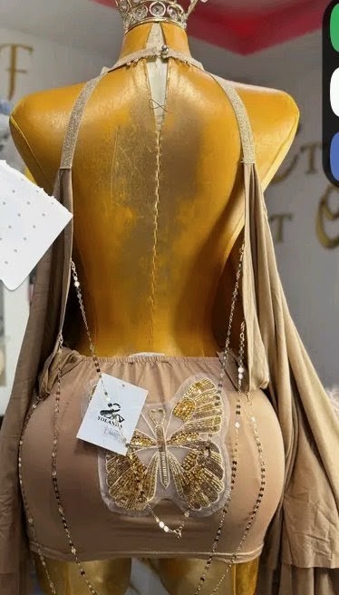 Nude Lingerie with Beaded Butterfly and Chain Straps 1