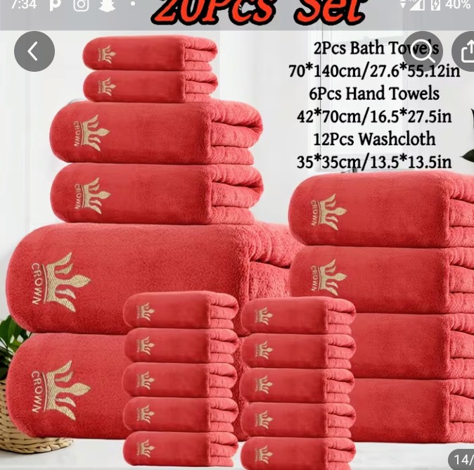 20Pcs Red Towel Set with Gold Crown Embroidery 1