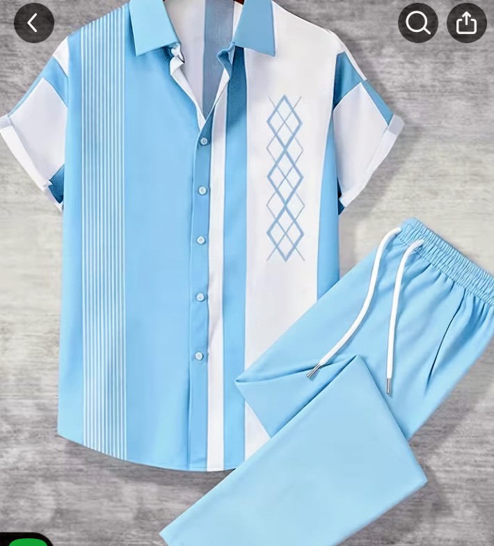 Men's Blue & White Striped Shirt and Trouser Set 1