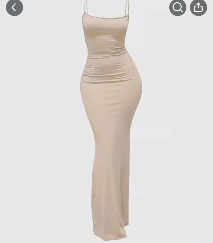 Beige Spaghetti Strap Fitted Maxi Dress 1