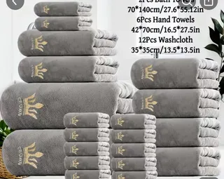 Gray Crown Embroidered Towel Set - Bath, Hand & Washcloths