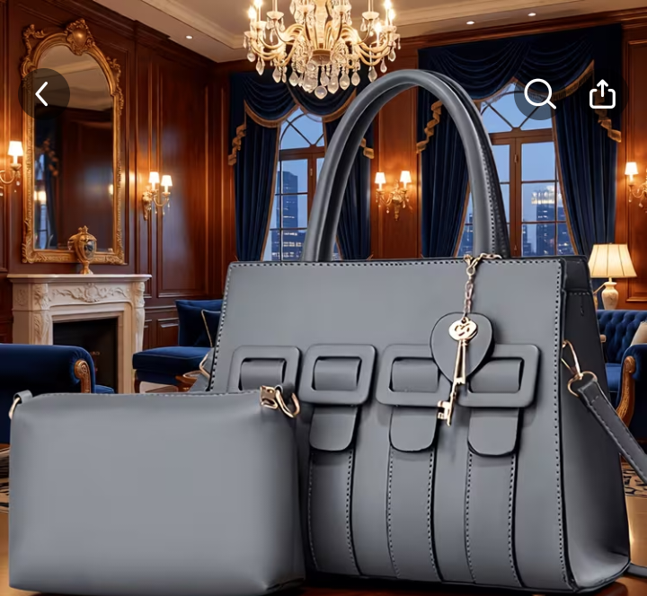 Grey 2-Piece Handbag Set with Buckle Detail and Crossbody Pouch 1