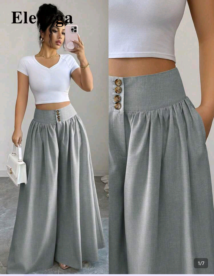 Grey High-Waisted Button Maxi Skirt with Pockets 1