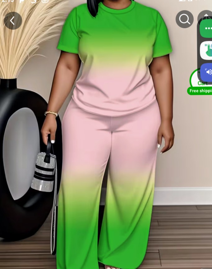 Ombre Two-Piece Outfit Set - Top and Wide Leg Pants 1