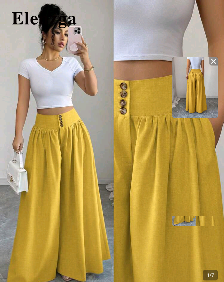 Mustard Yellow High-Waisted Wide-Leg Maxi Skirt 1