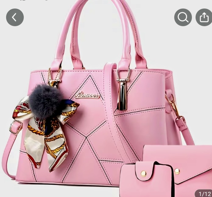 Pink 2-Piece Handbag and Wallet Set with Scarf Charm Detail 1