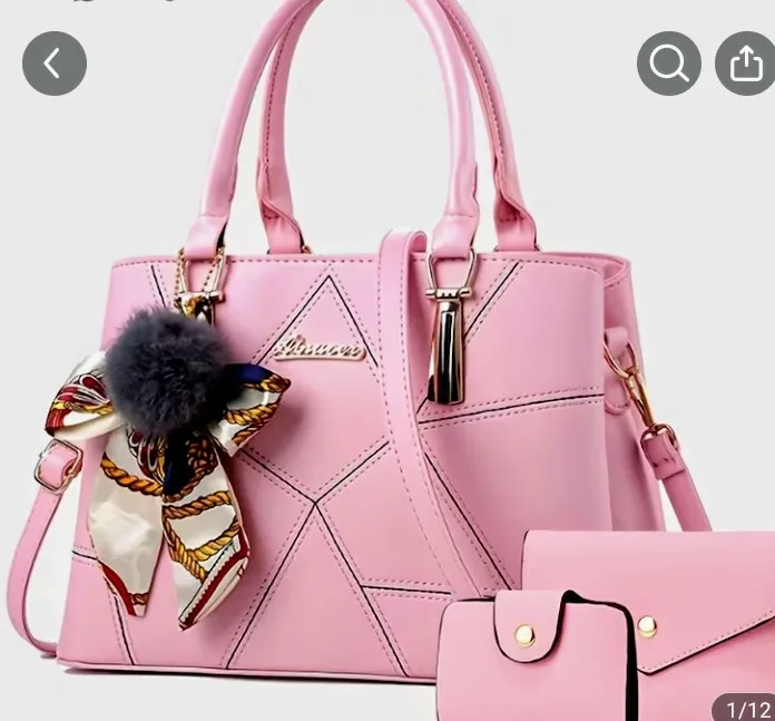 Pink 2-Piece Handbag and Wallet Set with Scarf Charm Detail 1