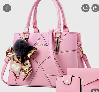Pink 2-Piece Handbag and Wallet Set with Scarf Charm Detail