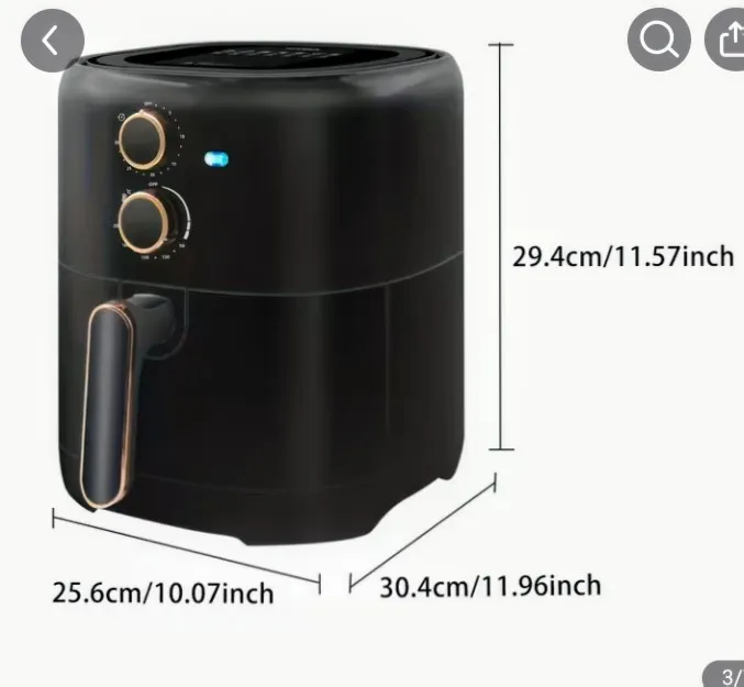 Black Manual Air Fryer with Gold Dial Knobs 1