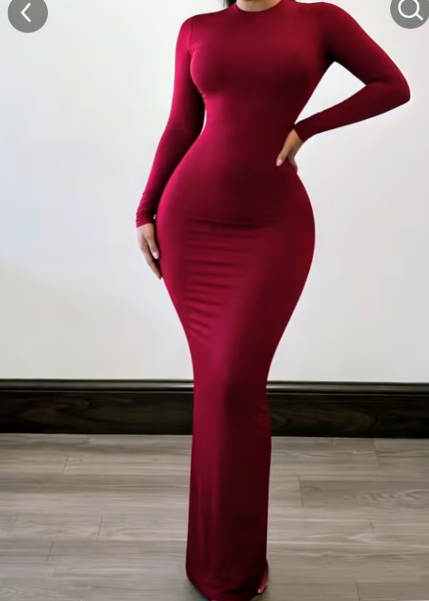 Maroon Long Sleeve Bodycon Maxi Dress 1
