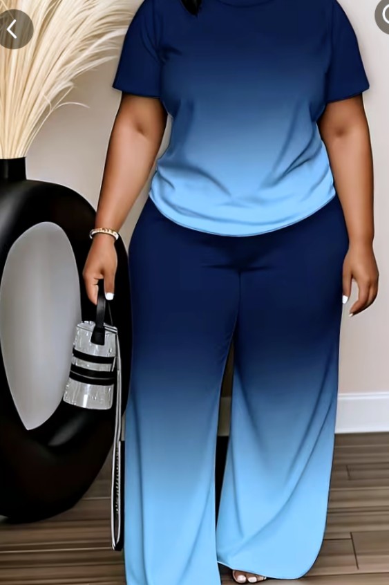 Blue Ombre Two-Piece Outfit Set - Top and Wide-Leg Pants 1