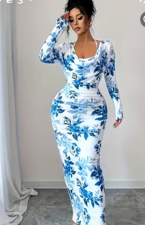 Floral Print Long Sleeve Maxi Dress 1