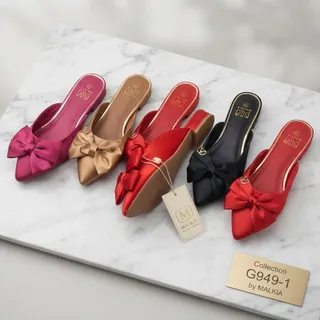 Satin Bow Pointed Toe Flat Mules - Malkia Collection G949-1