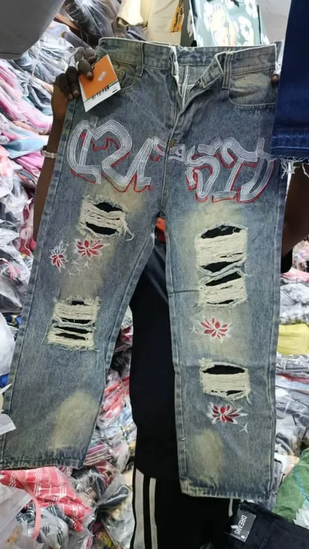 Distressed Embroidered Denim Jeans with Floral Detail 1