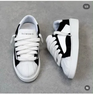 Black and White Lace Up Sneakers with Chunky Sole