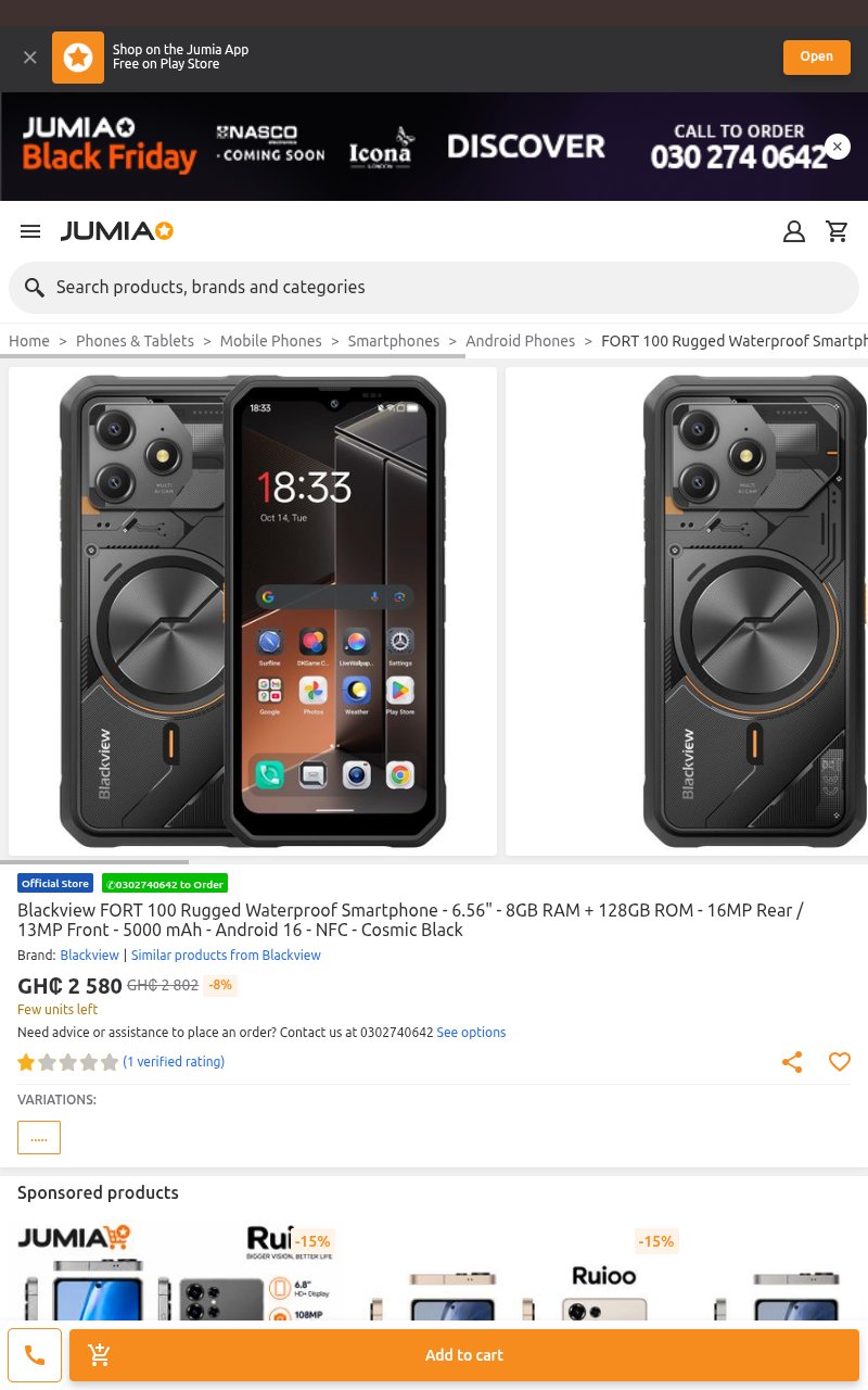 Blackview Rugged Black Smartphone