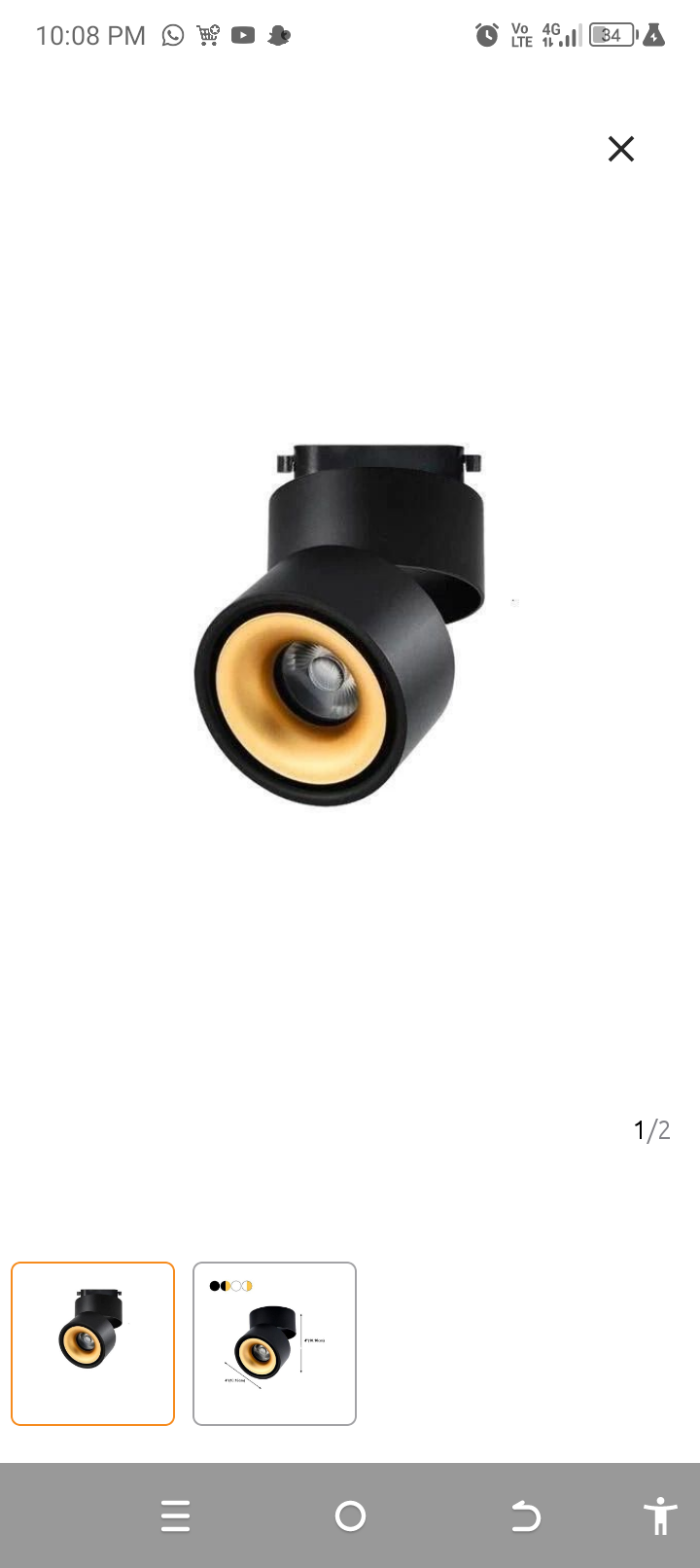 Black Adjustable LED Ceiling Spotlight with Gold Ring